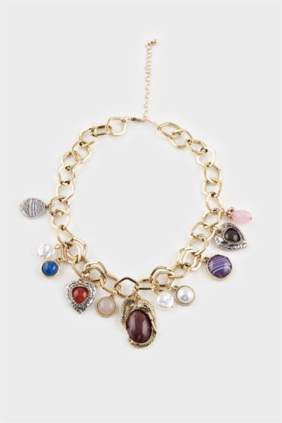 Collier doré à charms et pierres colorées pour femme