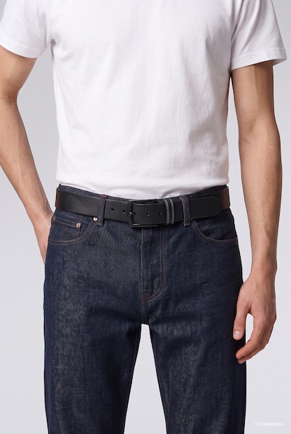 Man Rectangular Buckle Faux Leather Casual Belt