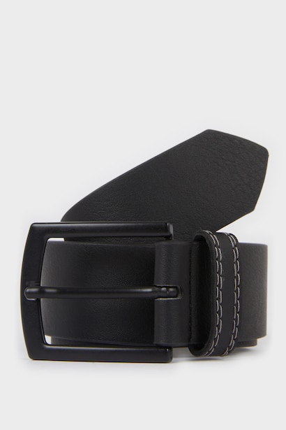 Man Rectangular Buckle Faux Leather Casual Belt