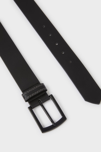 Man Rectangular Buckle Faux Leather Casual Belt