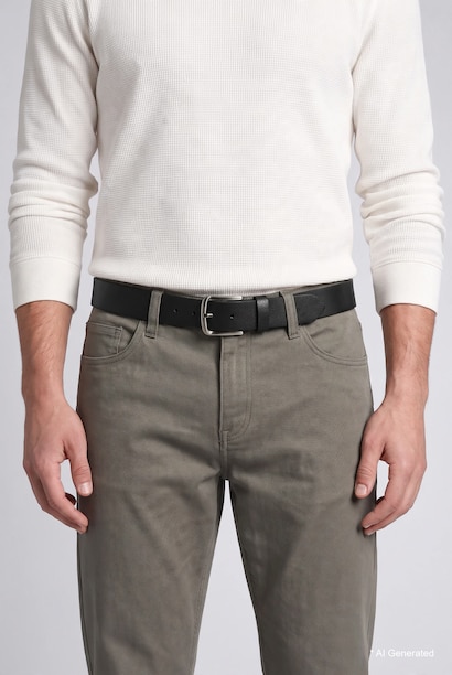 Man Rectangular Buckle Faux Leather Casual Belt