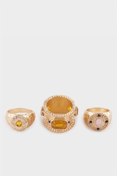 Lot de 3 Bagues dorées avec pierres pour femme