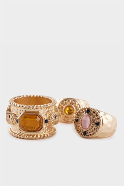 Lot de 3 Bagues dorées avec pierres pour femme