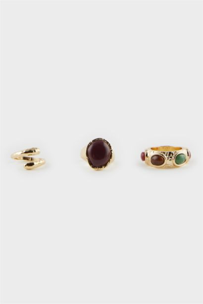 Woman 3 Piece Stoned Gold Rings