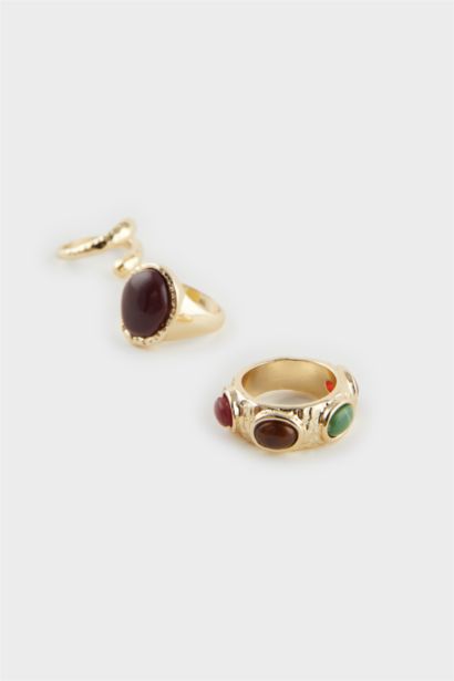 Woman 3 Piece Stoned Gold Rings