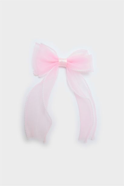 Barrette à clic nœud rose pour fille