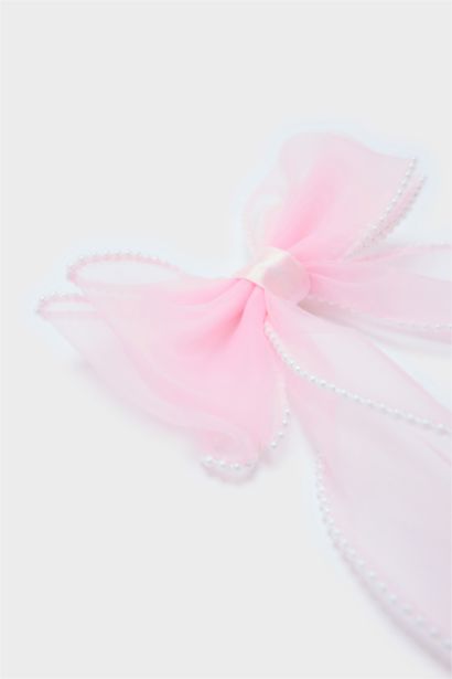 Barrette à clic nœud rose pour fille