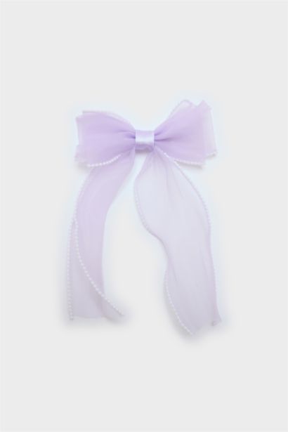 Barrette à clic nœud lilas pour fille