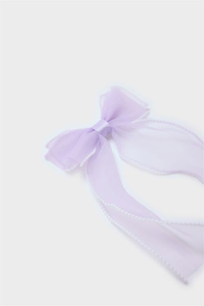 Barrette à clic nœud lilas pour fille