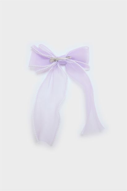 Barrette à clic nœud lilas pour fille