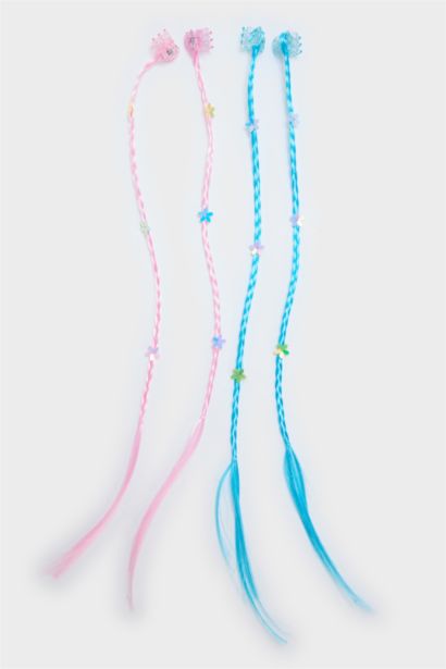 Lot de 4 Pinces à cheveux roses et bleues avec cheveux pour fille