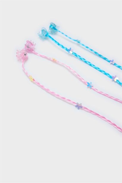 Lot de 4 Pinces à cheveux roses et bleues avec cheveux pour fille