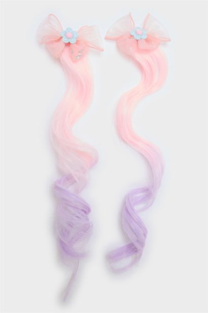 Lot de 2 Barrettes nœud avec cheveux colorés pour fille