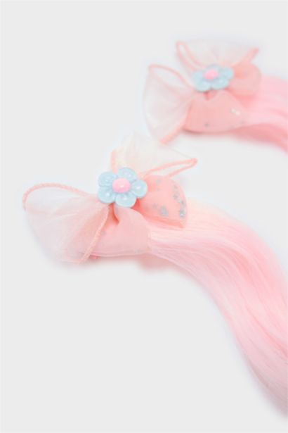Lot de 2 Barrettes nœud avec cheveux colorés pour fille
