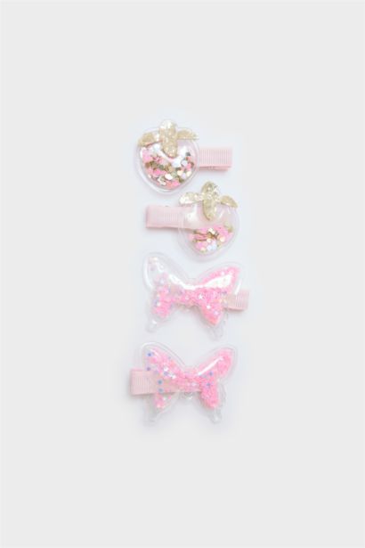 Lot de 4 Barrettes à clic roses à sequins pour fille