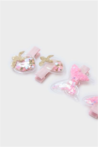 Lot de 4 Barrettes à clic roses à sequins pour fille