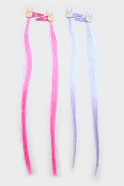 Lot de 4 Barrettes à clic avec détail cheveux pour fille