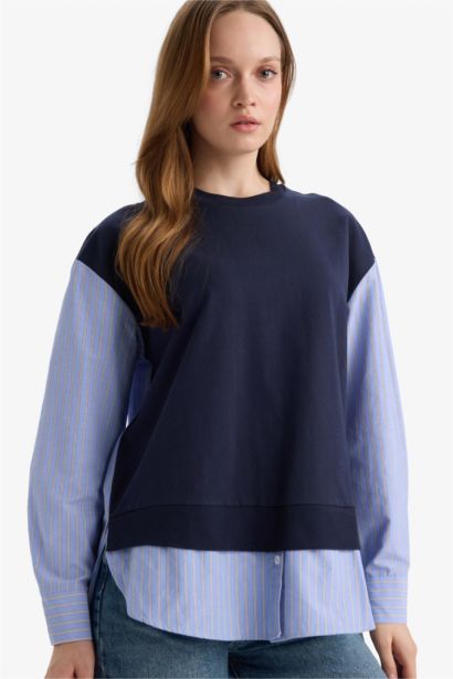 Regular Fıt Sweatshirt Kumaşı Uzun Kollu Tunik