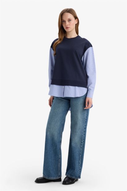 Regular Fıt Sweatshirt Kumaşı Uzun Kollu Tunik