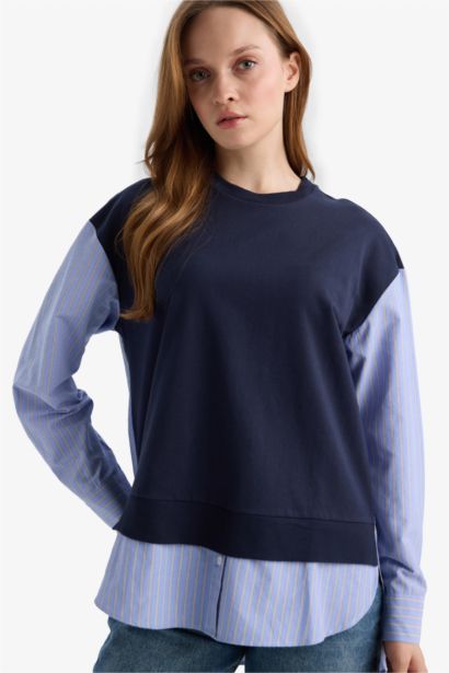 Regular Fıt Sweatshirt Kumaşı Uzun Kollu Tunik