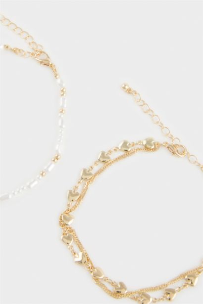 Woman 2 Piece Pearl Gold Anklet