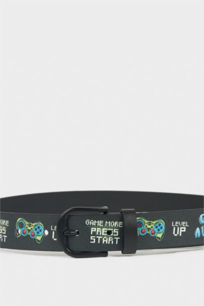 Erkek Çocuk Baskılı Dikdörtgen Toka Suni Deri Günlük Kemer