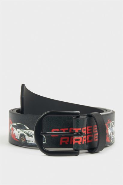 Erkek Çocuk Baskılı Dikdörtgen Toka Suni Deri Günlük Kemer