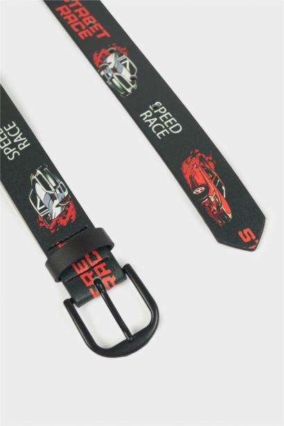 Erkek Çocuk Baskılı Dikdörtgen Toka Suni Deri Günlük Kemer