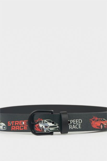 Erkek Çocuk Baskılı Dikdörtgen Toka Suni Deri Günlük Kemer