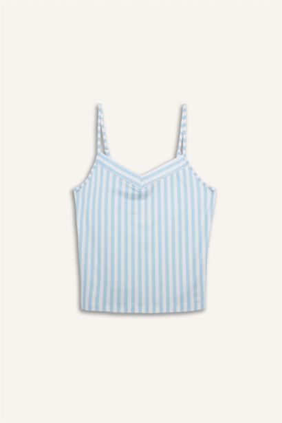 بلوزة مخططة قصة عادية بياقة V