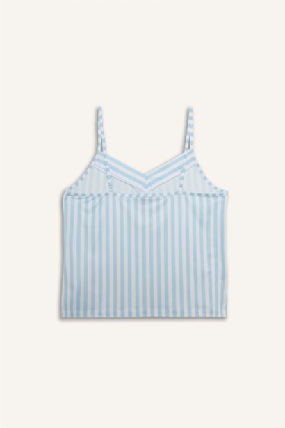 بلوزة مخططة قصة عادية بياقة V