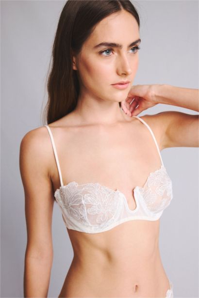 Lace Detail Tulle Unpadded Underwired Bra