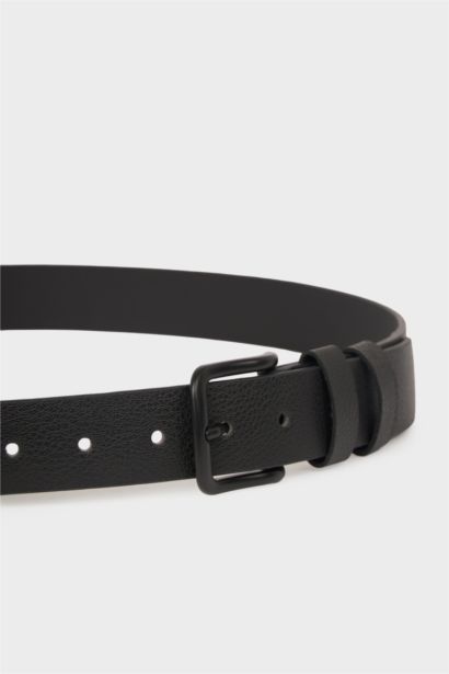 Man Rectangular Buckle Faux Leather Casual Belt