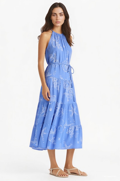 Crinkle Viscose Midi Dress