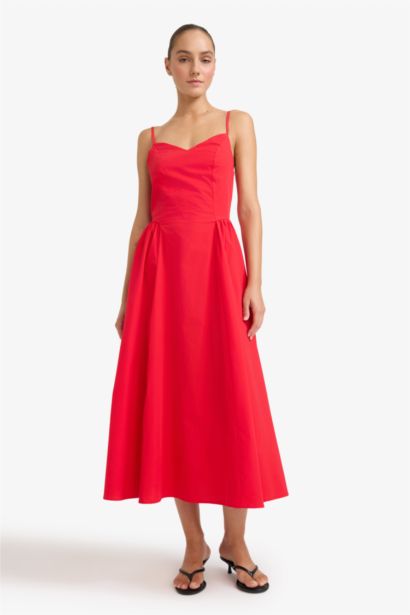 V-Neck Poplin Strappy Midi Dress