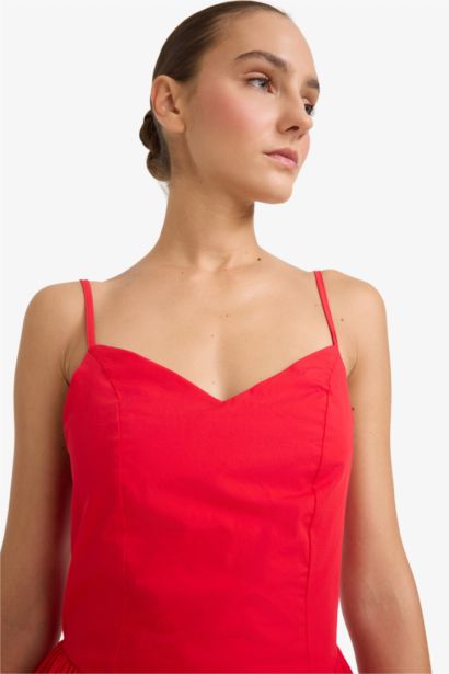 V-Neck Poplin Strappy Midi Dress