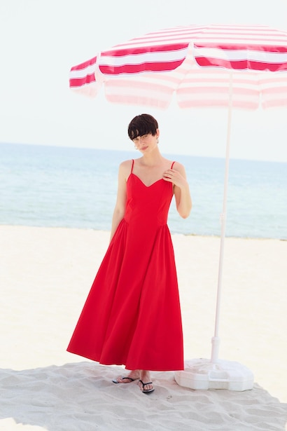 V-Neck Poplin Strappy Midi Dress