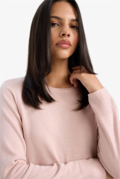 بلوفر تريكو قصة عادية برقبة مستديرة