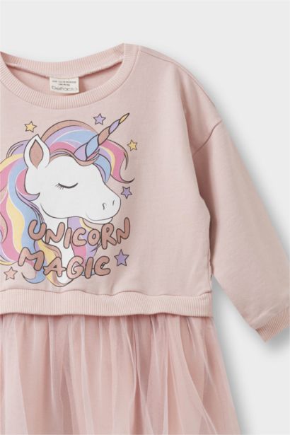 Baby Girl Unicorn Printed Long Sleeve Tulle Dress