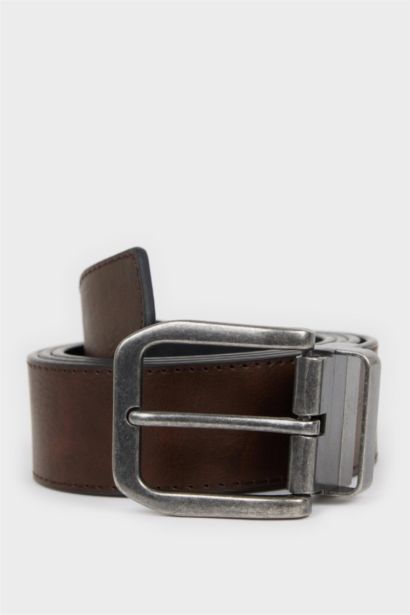 Man Rectangle Clasp Faux Leather Belt