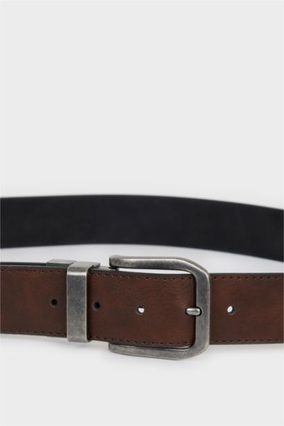 Man Rectangle Clasp Faux Leather Belt