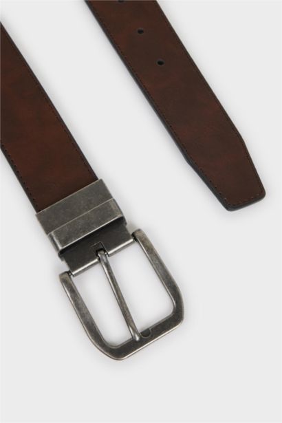 Man Rectangle Clasp Faux Leather Belt