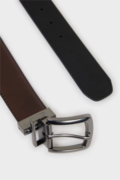 حزام جلد صناعي بمشبك مستطيل