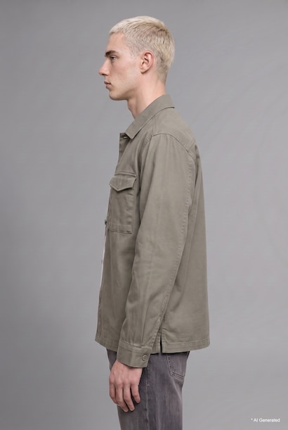 Boxy Fit 100% Cotton Basic Shirt Jacket with Pocket