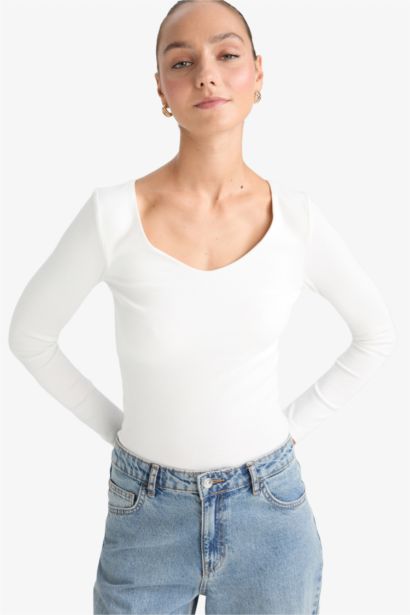 T-shirt basique en modal à manches longues Coupe slim