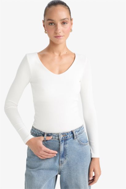 T-shirt basique en modal à manches longues Coupe slim