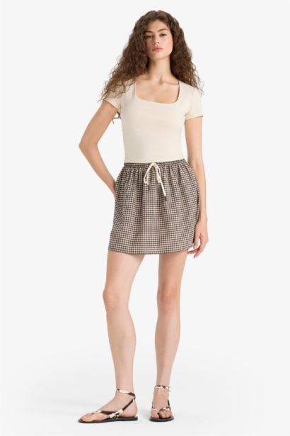 A Cut Plaid Wowen Fabrics Normal Waist Mini Skirt