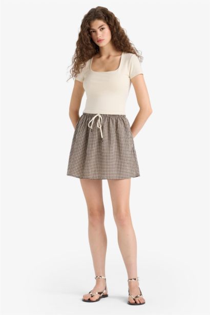 A Cut Plaid Wowen Fabrics Normal Waist Mini Skirt
