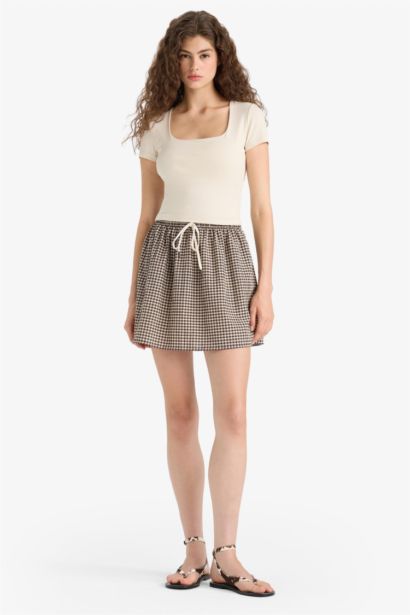 A Cut Plaid Wowen Fabrics Normal Waist Mini Skirt