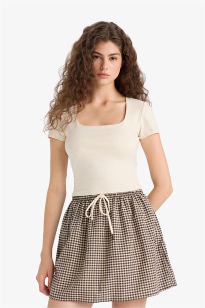A Cut Plaid Wowen Fabrics Normal Waist Mini Skirt